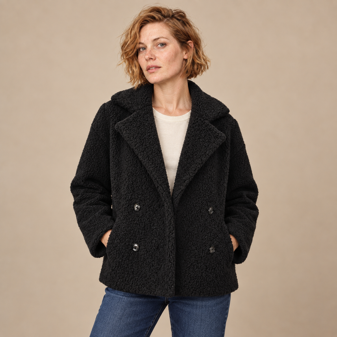 Oversized teddyjas voor dames met reverskraag