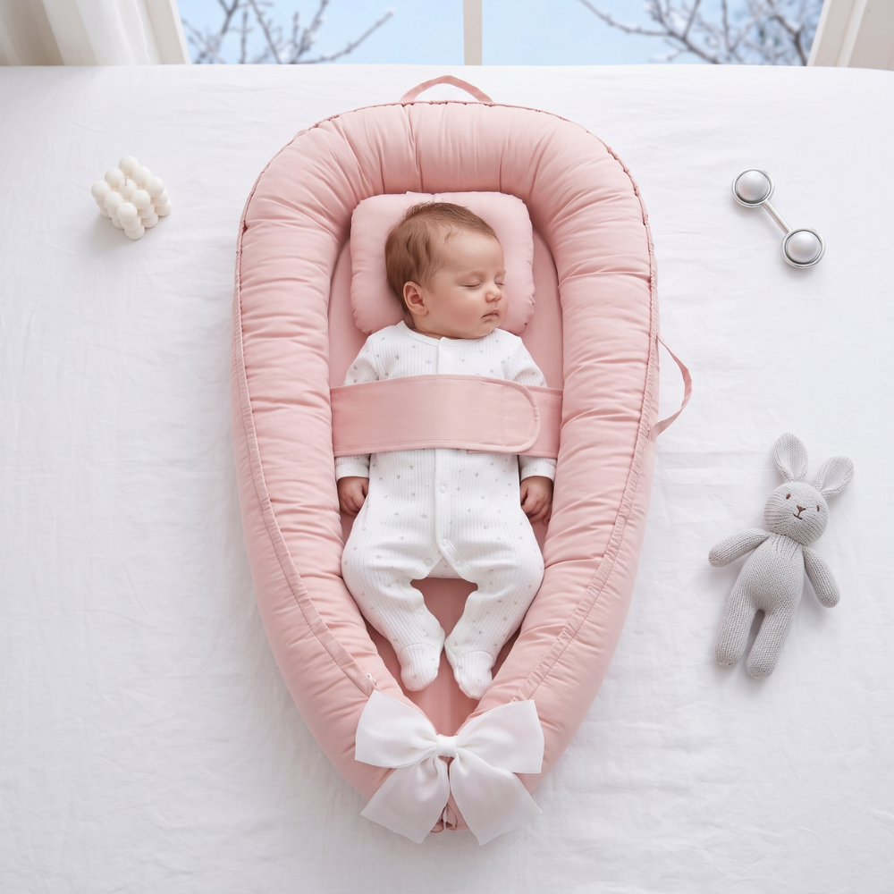 Cushioned Swaddle Wing Baby Lounger Nest with Carry Handles