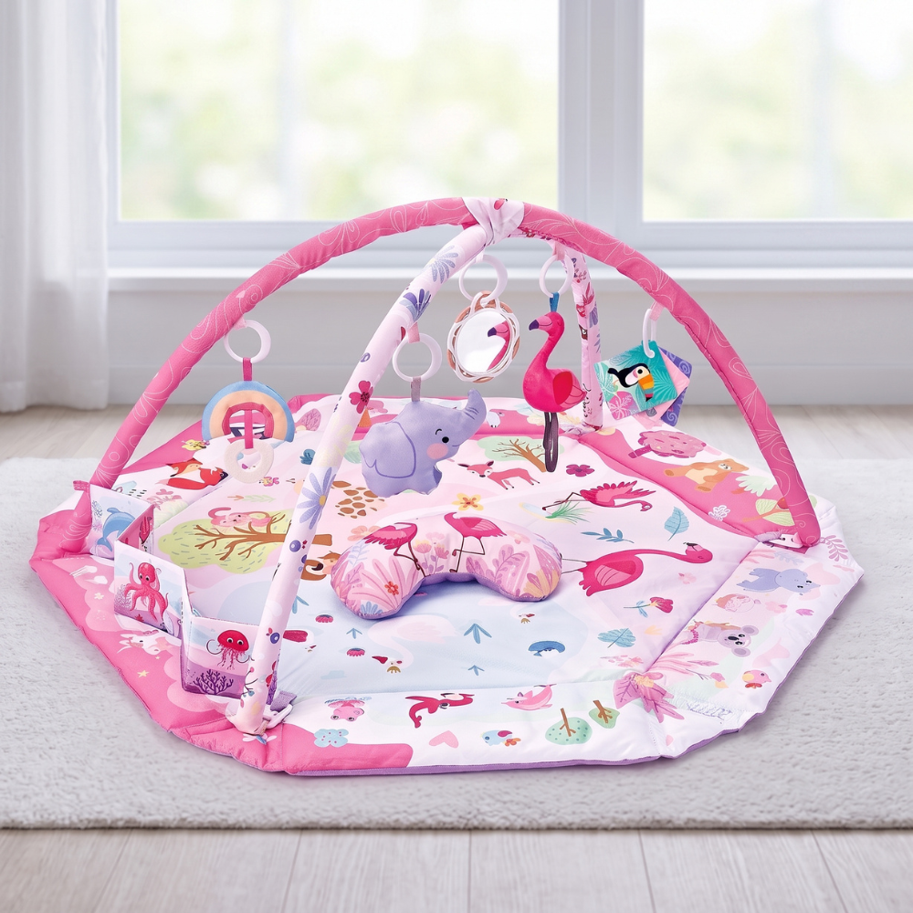 Baby Play Gym Mat with Arch and 6 Sensory Toys