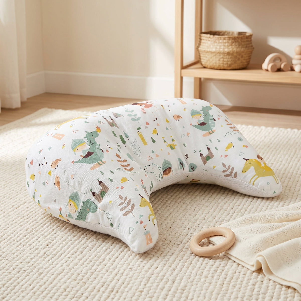 Tummy Time Pillow with Incline, Breathable Cotton and Tencel