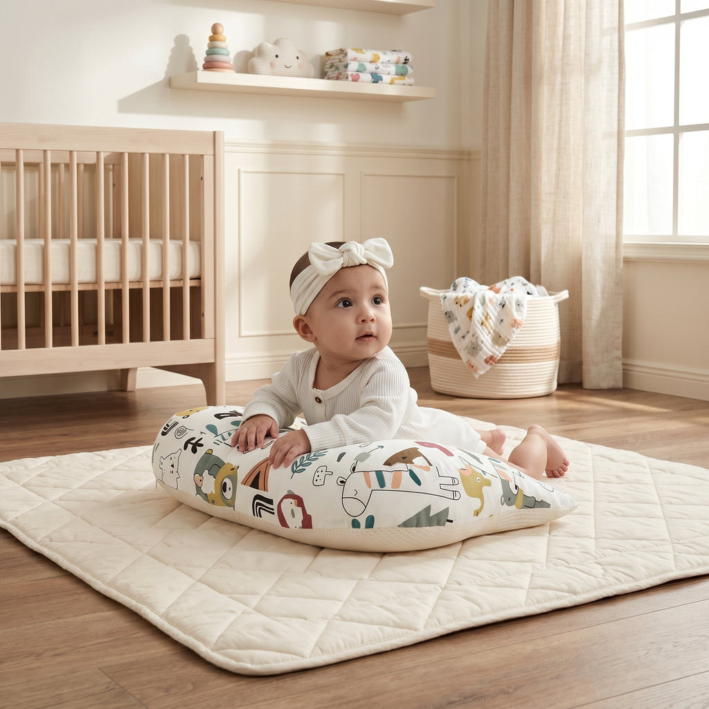 Tummy Time Pillow with Incline, Breathable Cotton and Tencel