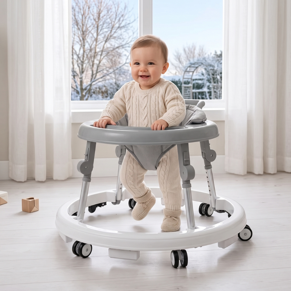 Adjustable Baby Walker with Padded Seat and Activity Tray