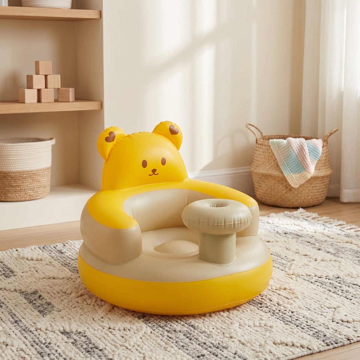 Inflatable Baby Floor Seat with Tray, Cushioned Sides