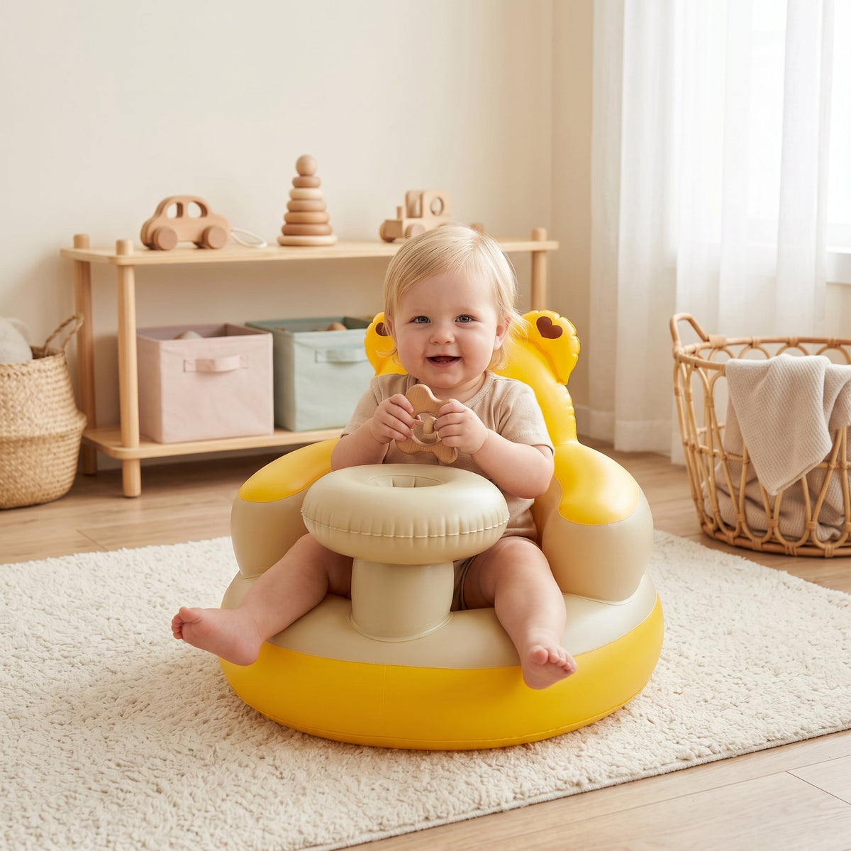 Inflatable Baby Floor Seat with Tray, Cushioned Sides
