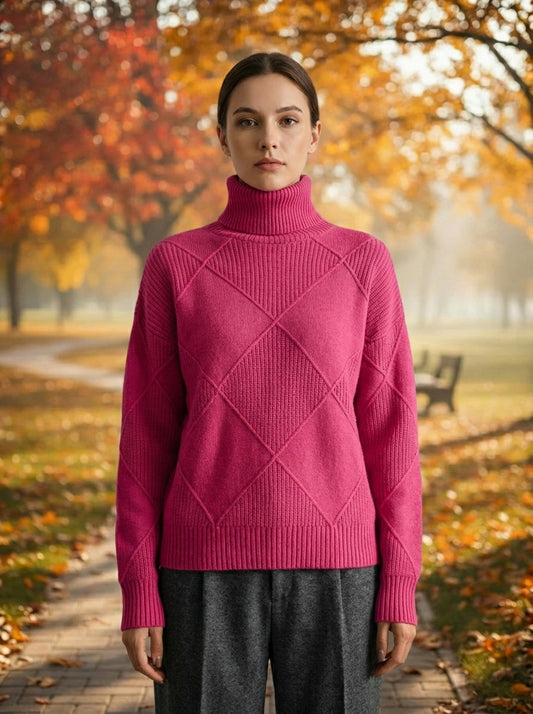 Women’s Oversized Patterned Turtleneck Sweater