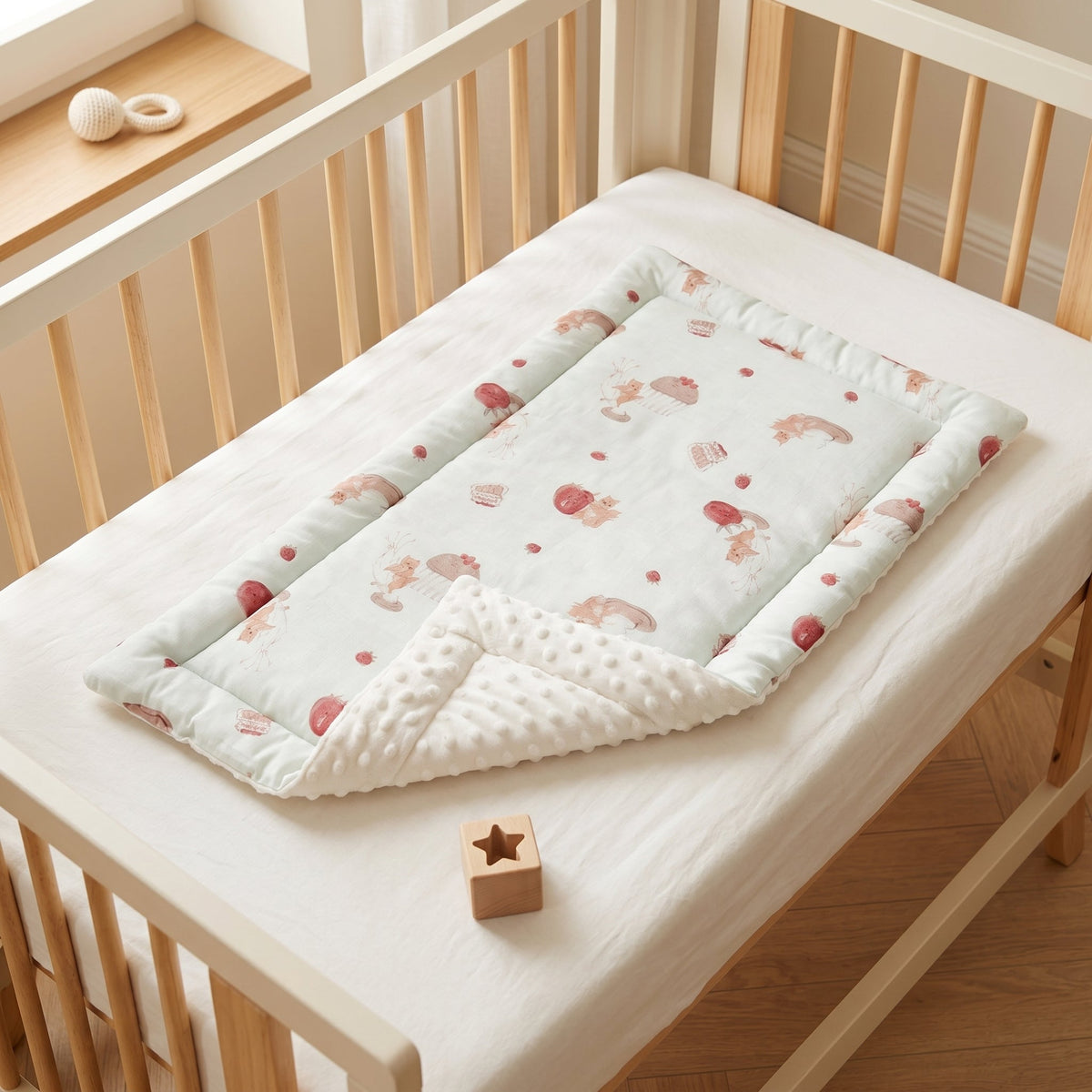 Reversible Baby Changing Mat, Padded Cotton Gauze and Minky