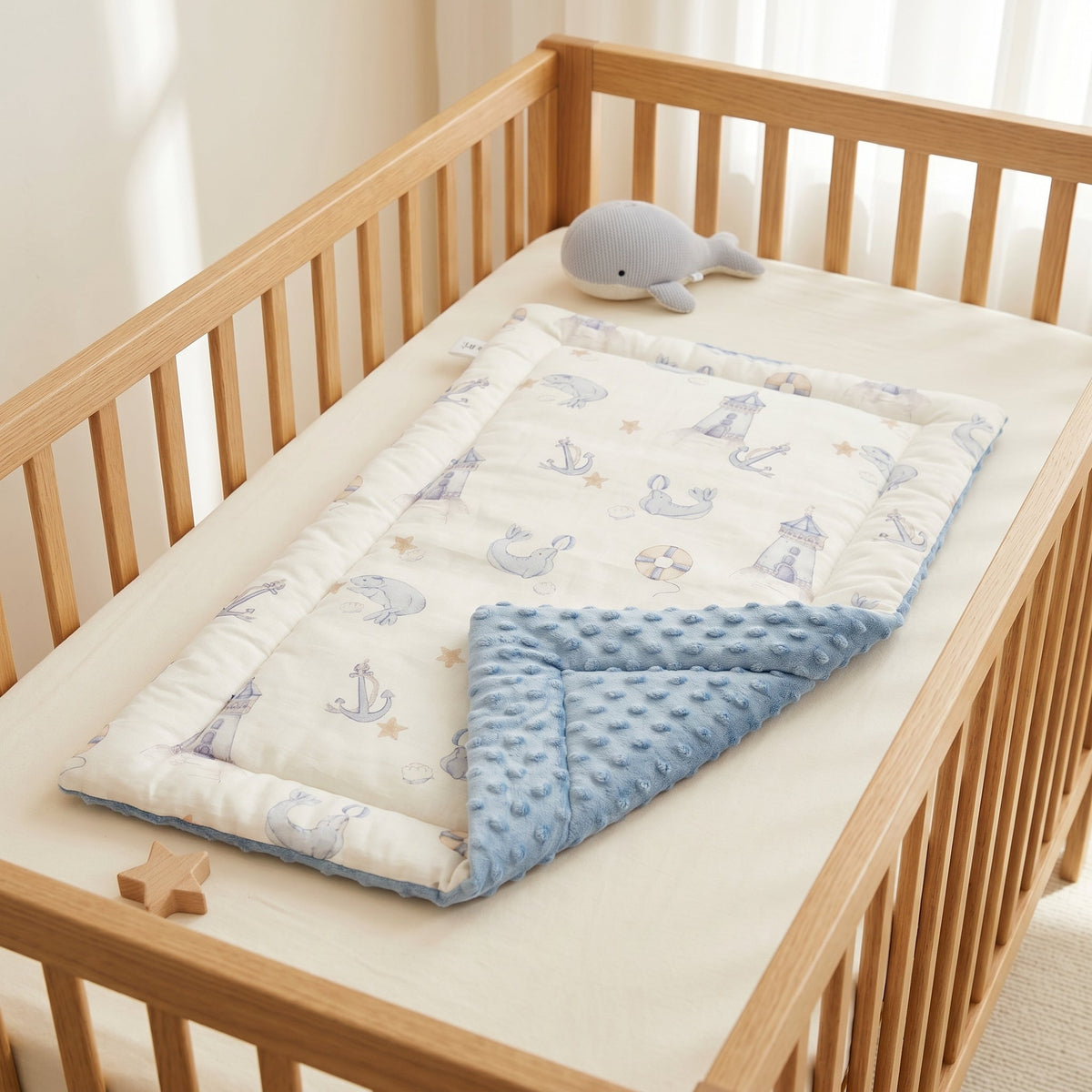 Reversible Baby Changing Mat, Padded Cotton Gauze and Minky