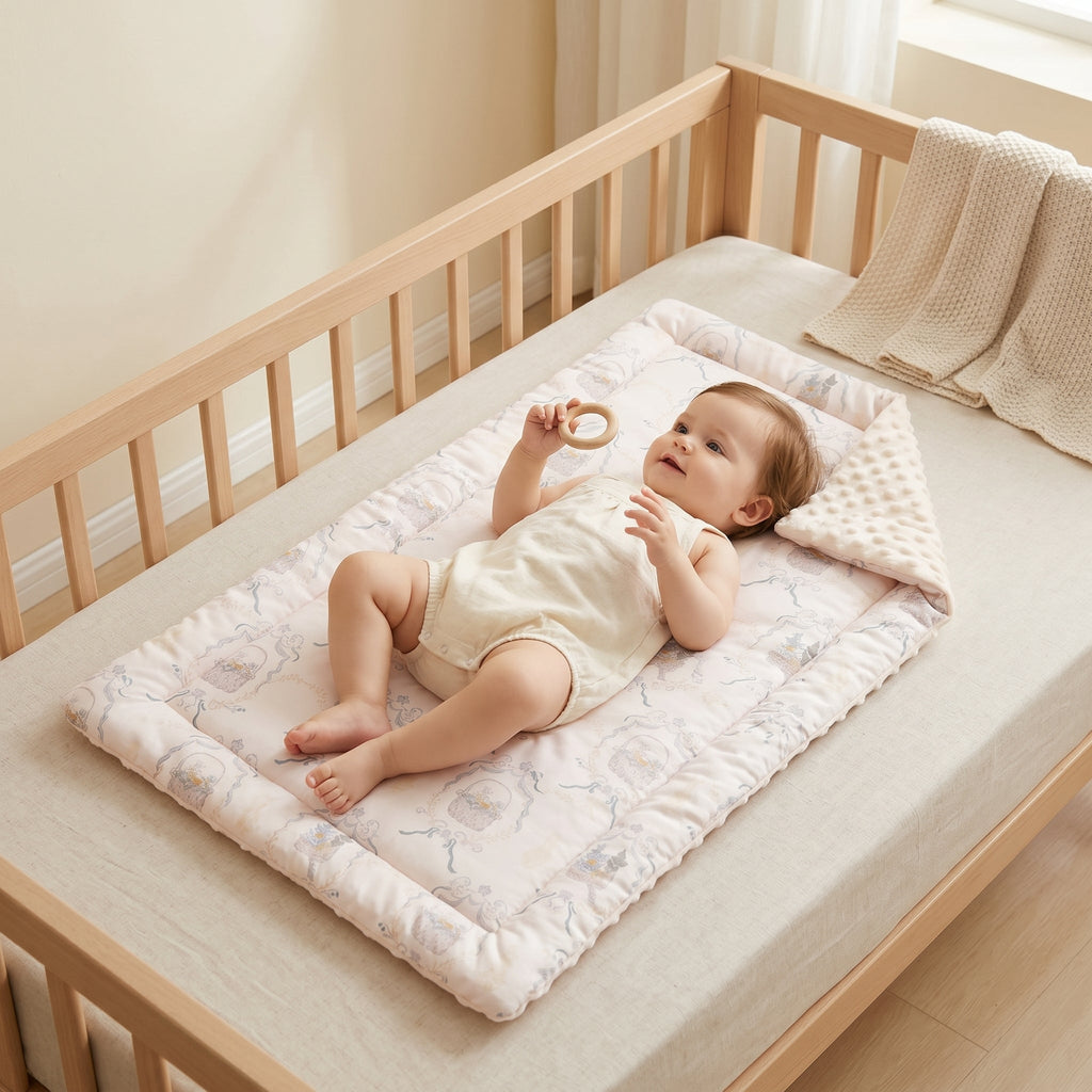 Reversible Baby Changing Mat, Padded Cotton Gauze and Minky