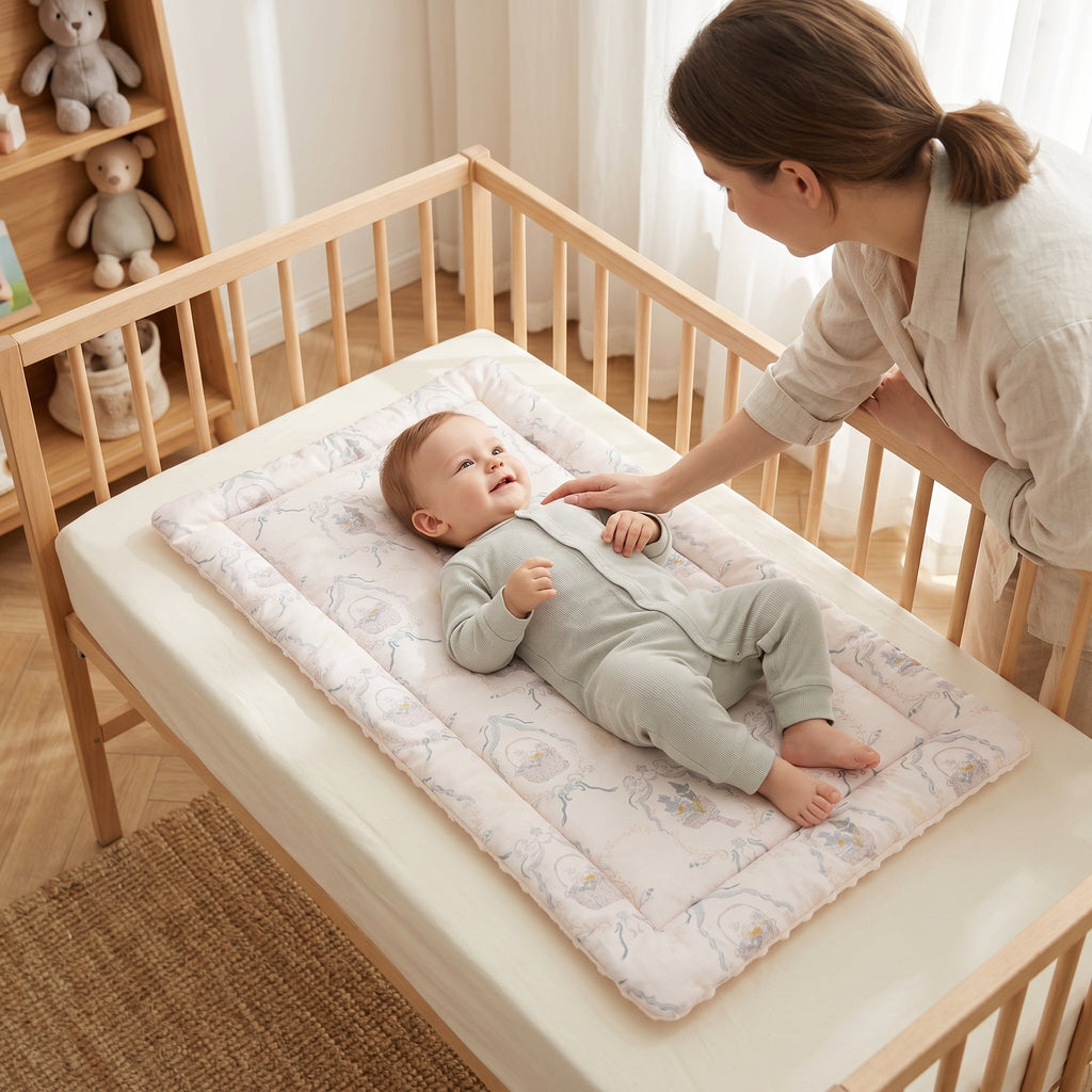 Reversible Baby Changing Mat, Padded Cotton Gauze and Minky