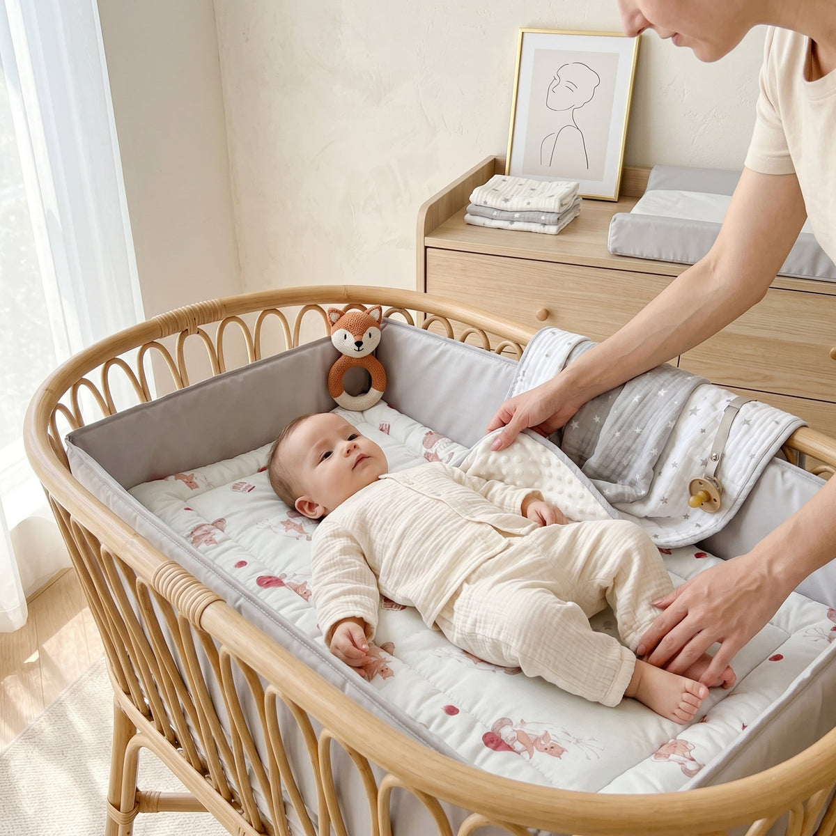 Reversible Baby Changing Mat, Padded Cotton Gauze and Minky