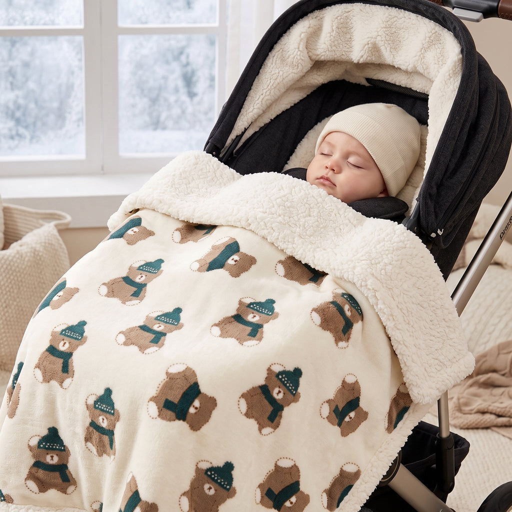 Reversible Baby Blanket, Brushed Flannel and Sherpa Fleece