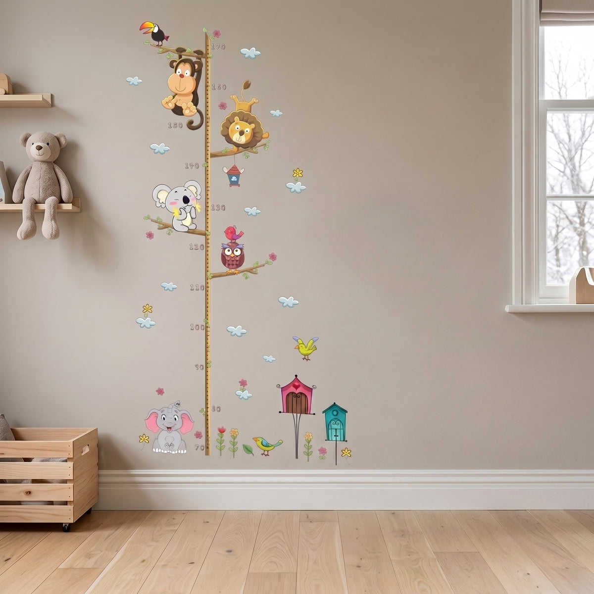 Kids Height Growth Chart Wall Sticker, Jungle Animals