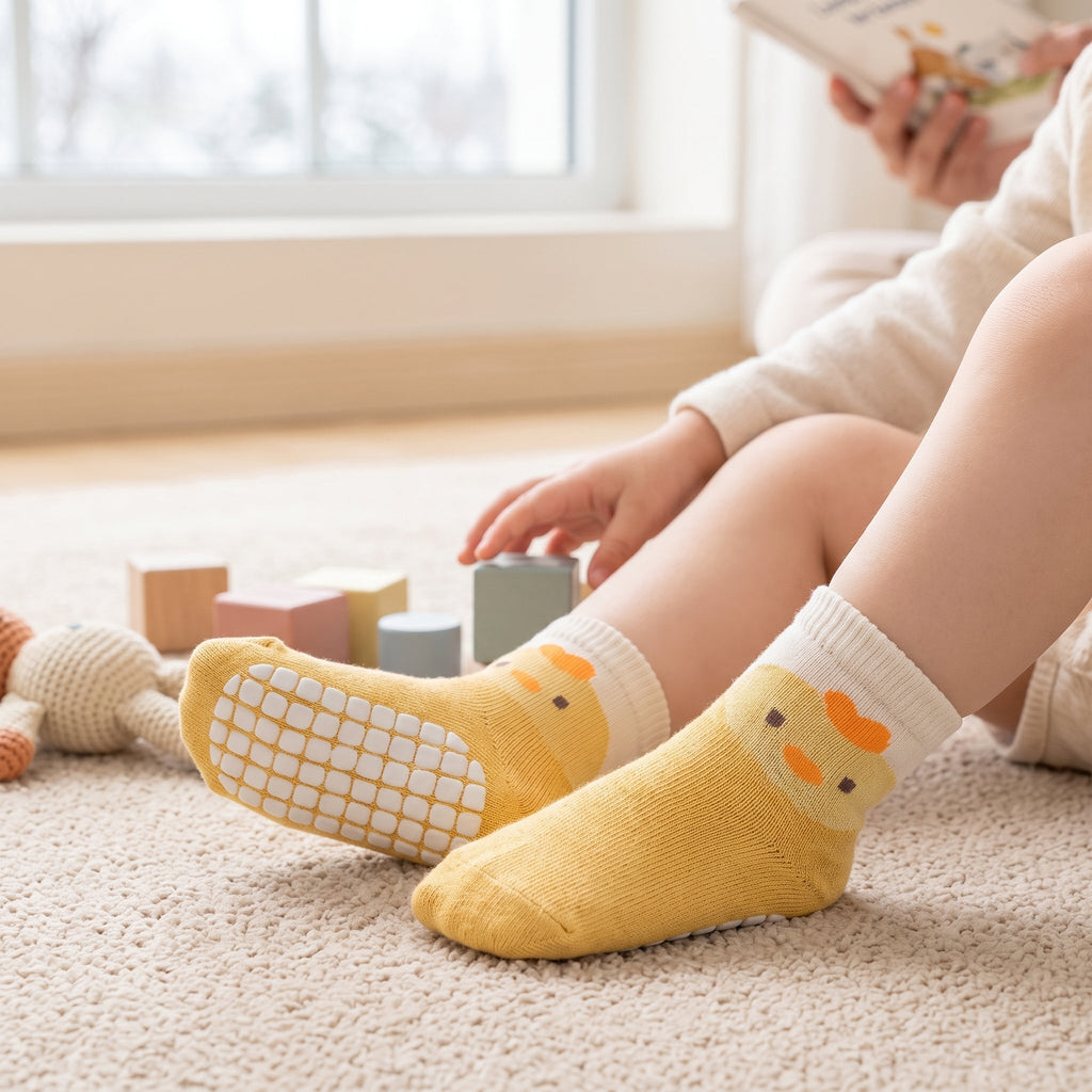 Baby Grip Socks with Animal Faces, Non-Slip Soles