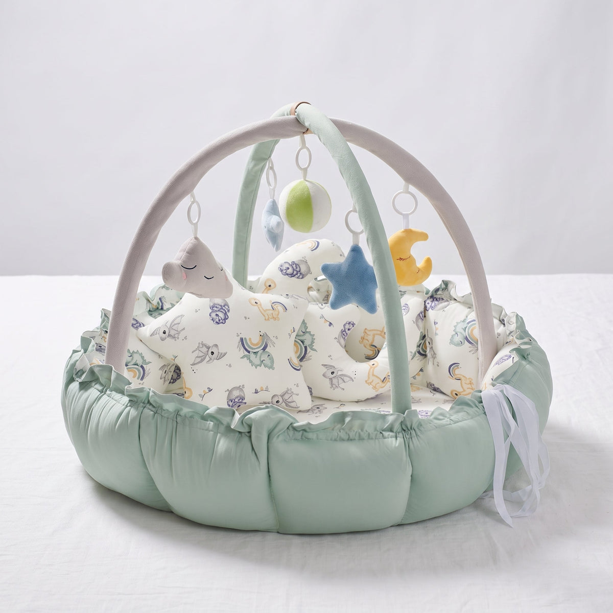 Cushioned Baby Play Gym Nest with Arch and Hanging Toys
