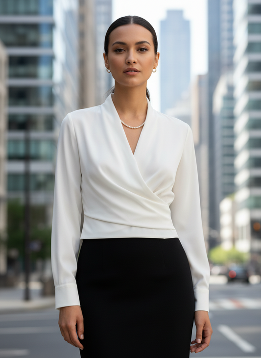 Women’s Elegant Wrap Front Satin Blouse