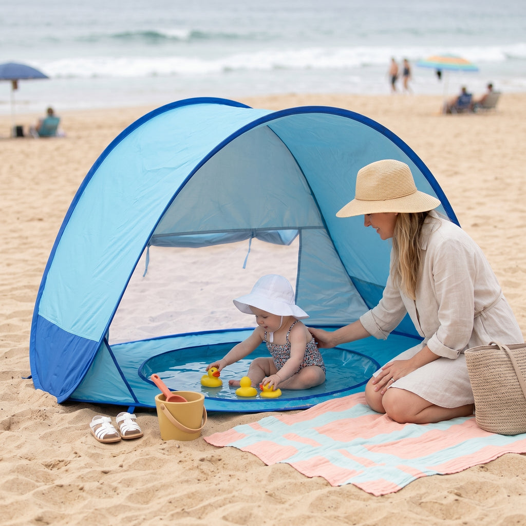 Baby Beach Tent with Paddling Pool, UV Pop-Up Shade