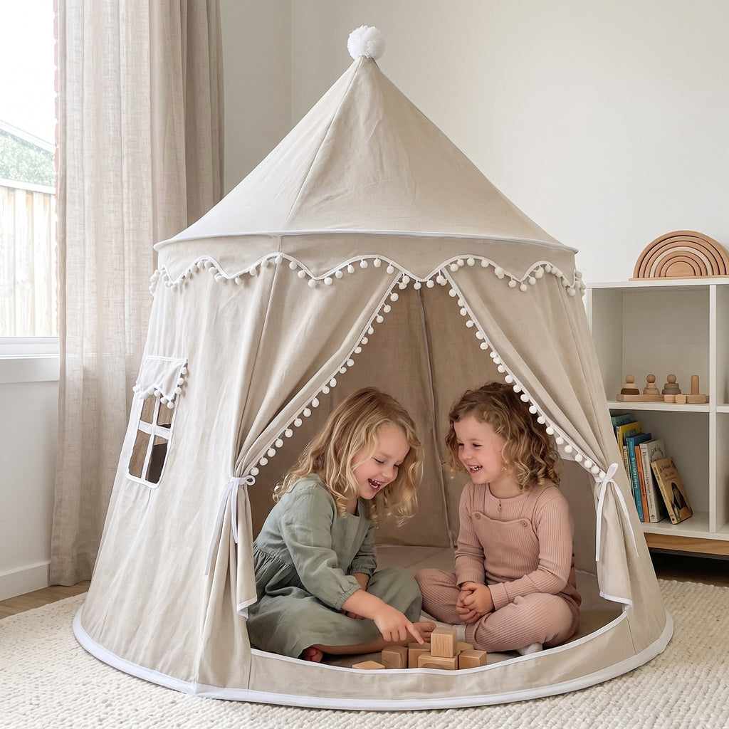 Cotton Canvas Play Teepee with Sturdy Pine Poles