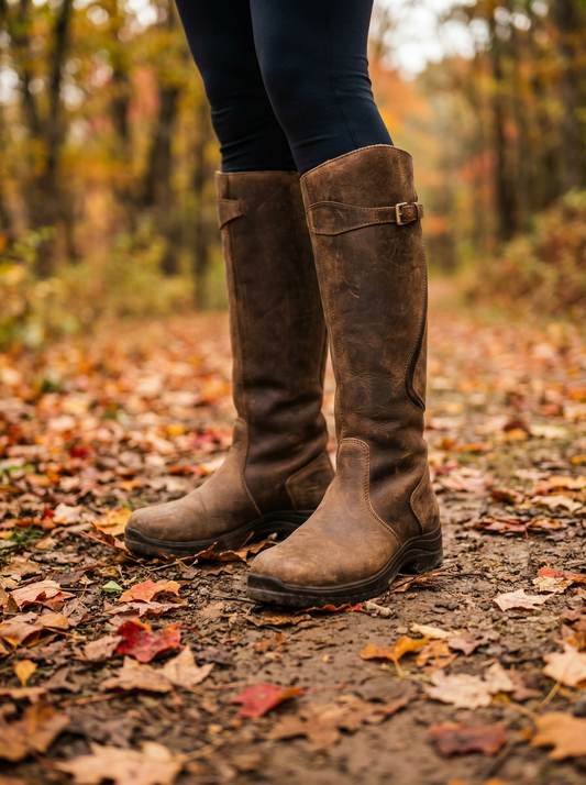 Women’s Durable Leather Hiking Boots with Adjustable Strap
