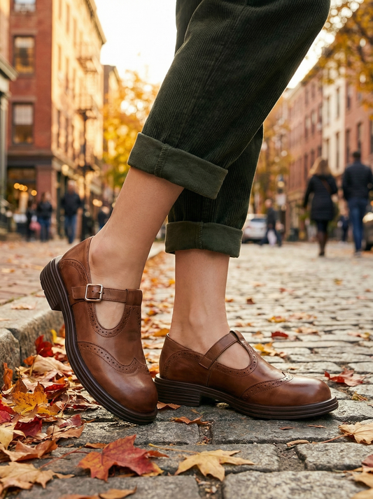 Women’s Elegant Leather T-Strap Shoes