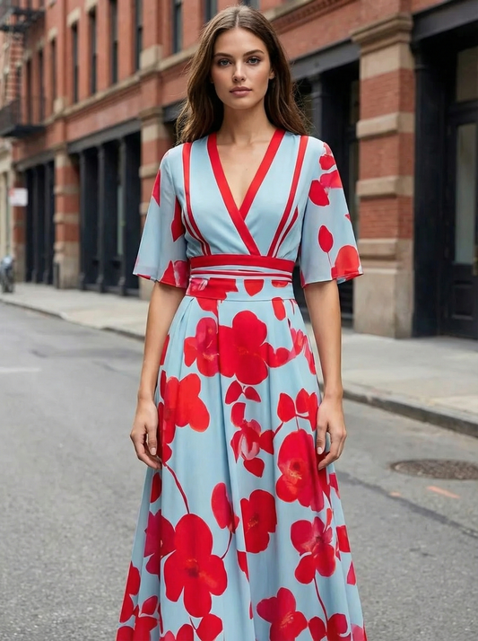 Women’s Bold Floral Long Flowing Dress