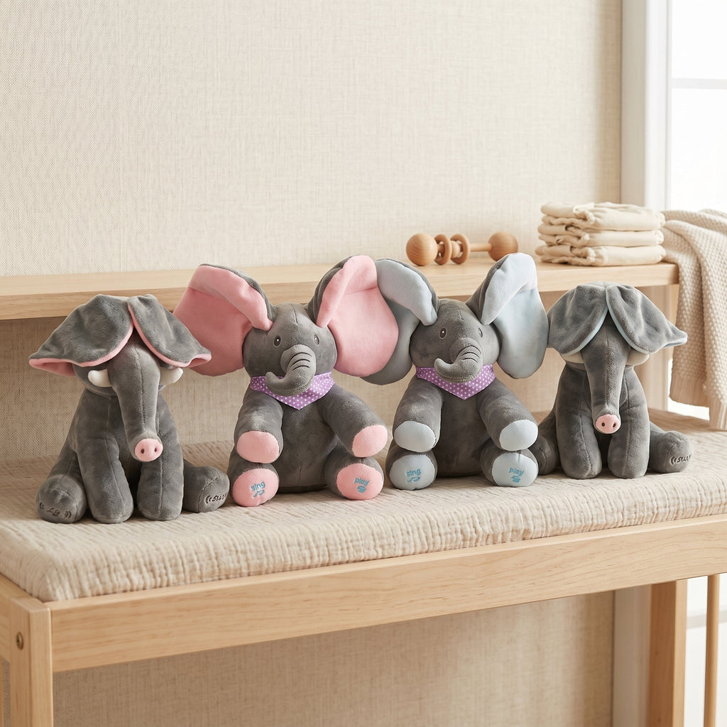 Peek-a-Boo Elephant Plush Toy with Music and Ear Motion