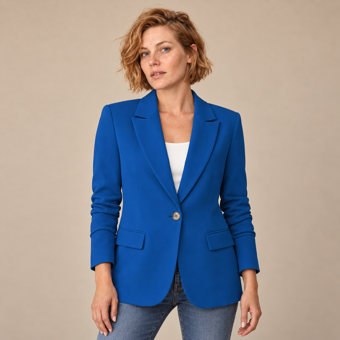 Damesblazer met reverskraag en één knoop