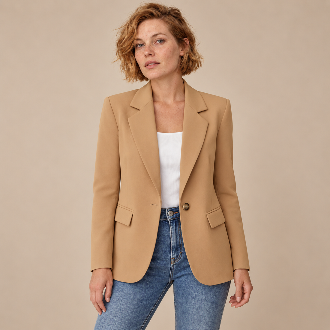 Damesblazer met reverskraag en één knoop
