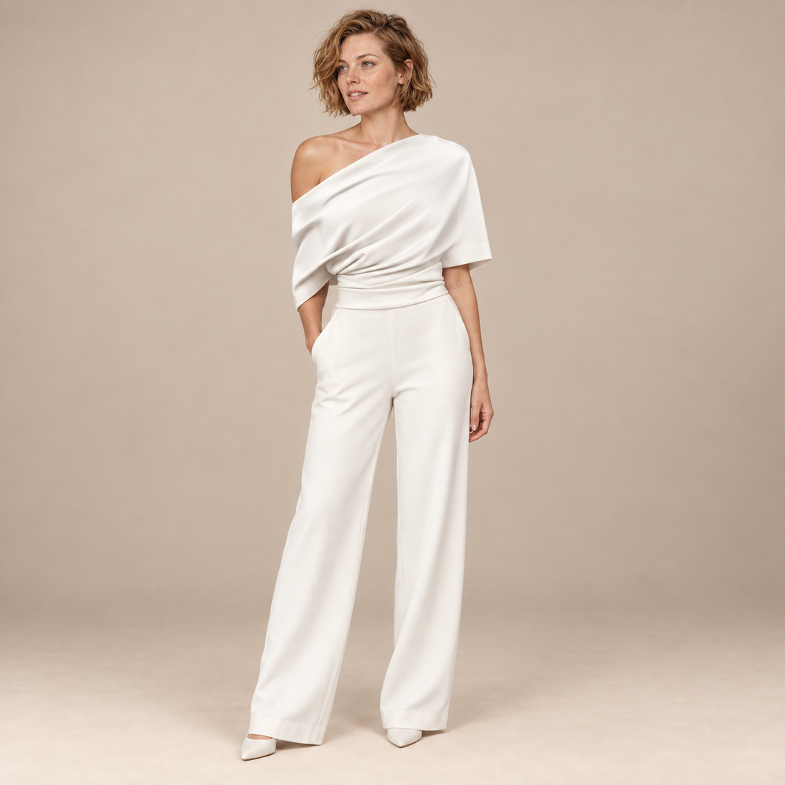 Jumpsuit voor dames met asymmetrische halslijn en lange mouwen