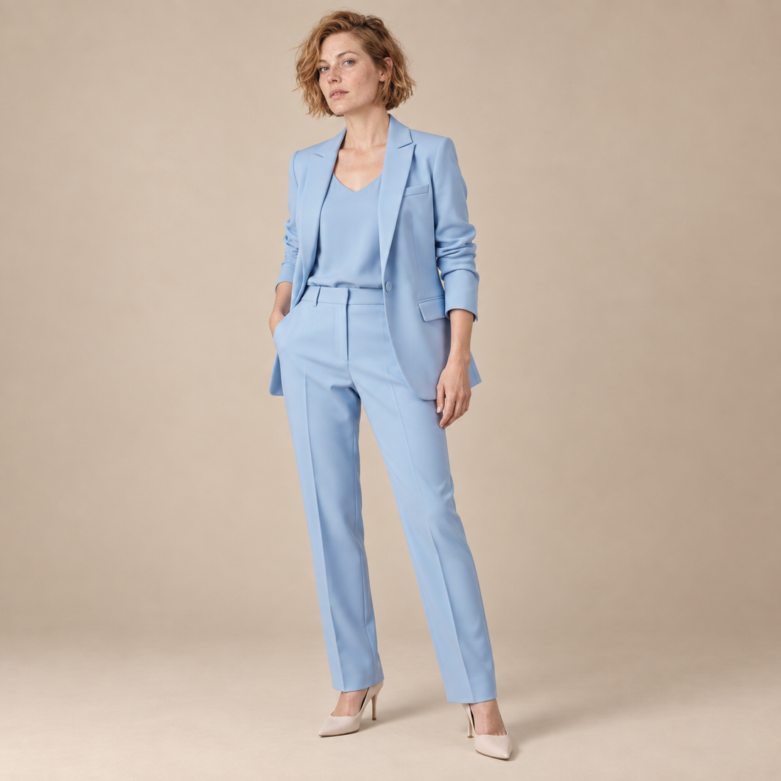 Blazerset voor dames met strakke snit en rechte broek