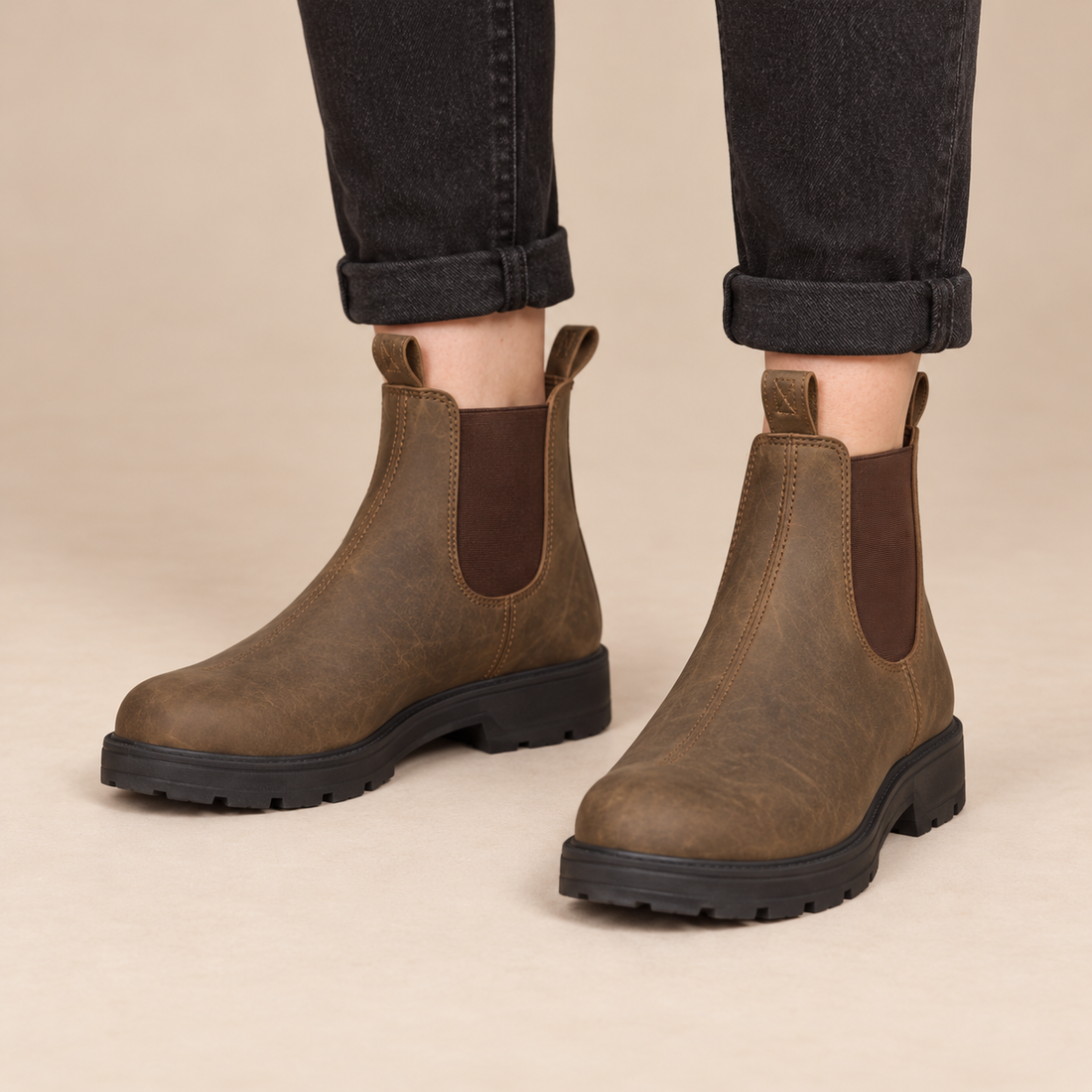 Chelsea boots voor dames met elastische inzetten en aantreklussen