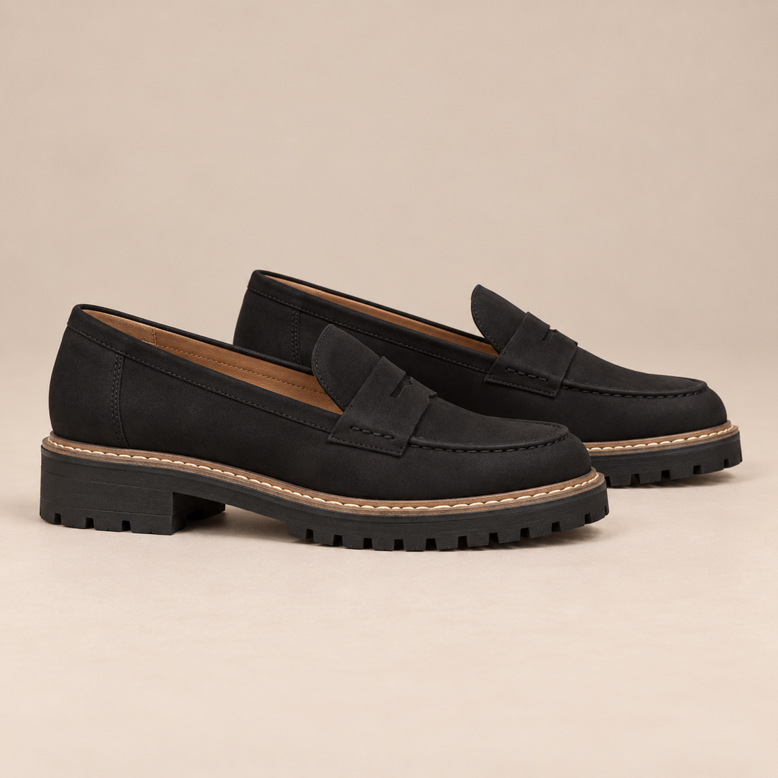 Leren loafers voor dames met grove profielzool voor elke dag