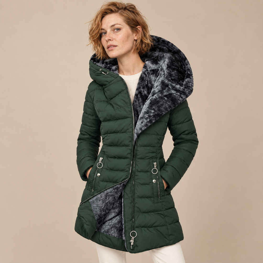 Gewatteerde pufferjas voor dames met oversized capuchon