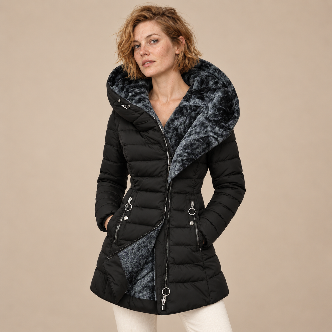 Gewatteerde pufferjas voor dames met oversized capuchon