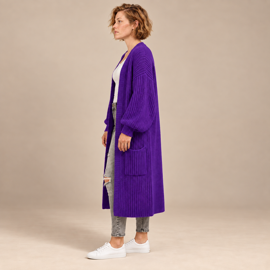 Oversized open vest voor dames met ballonmouwen