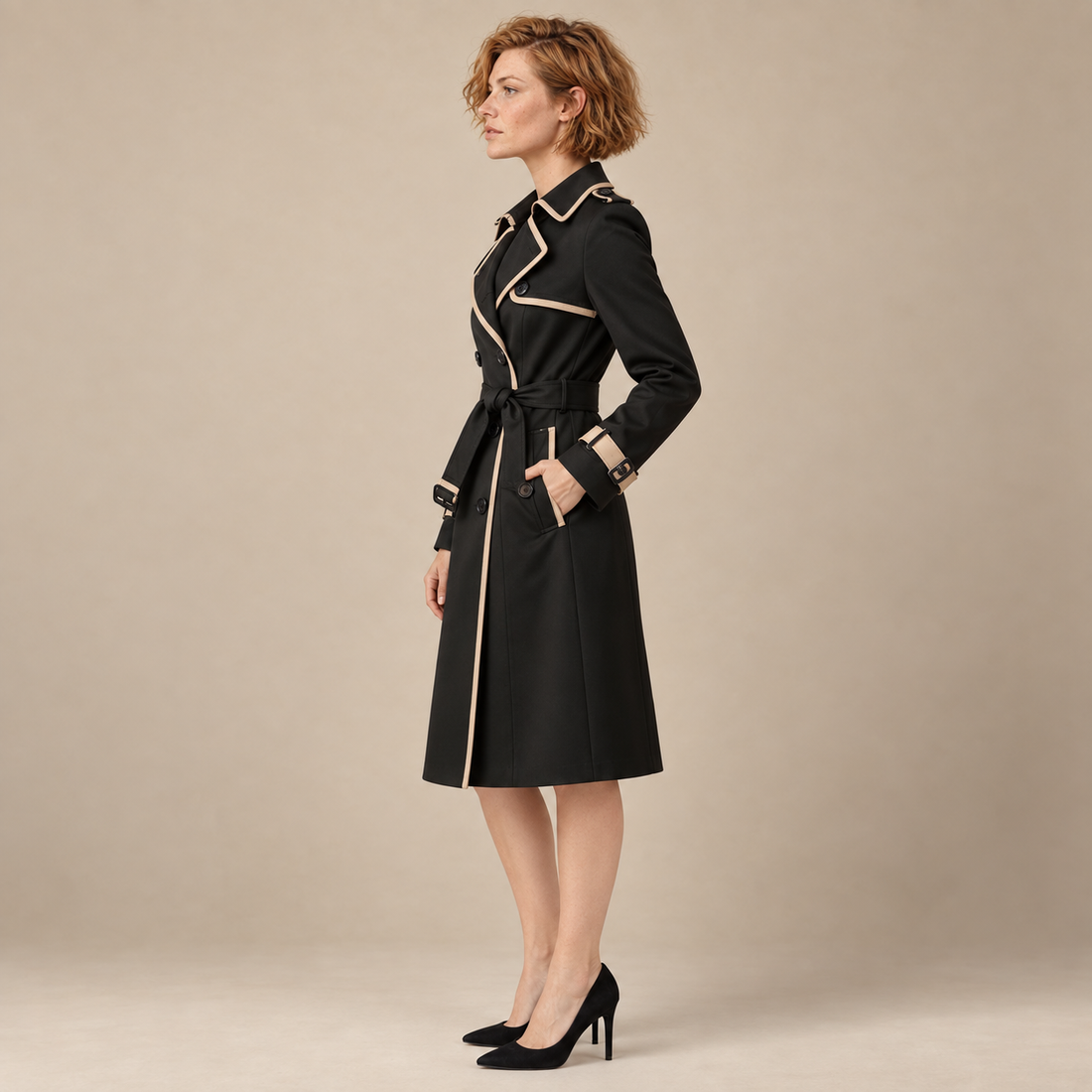Trenchcoat voor dames met ceintuur en gestructureerd oppervlak