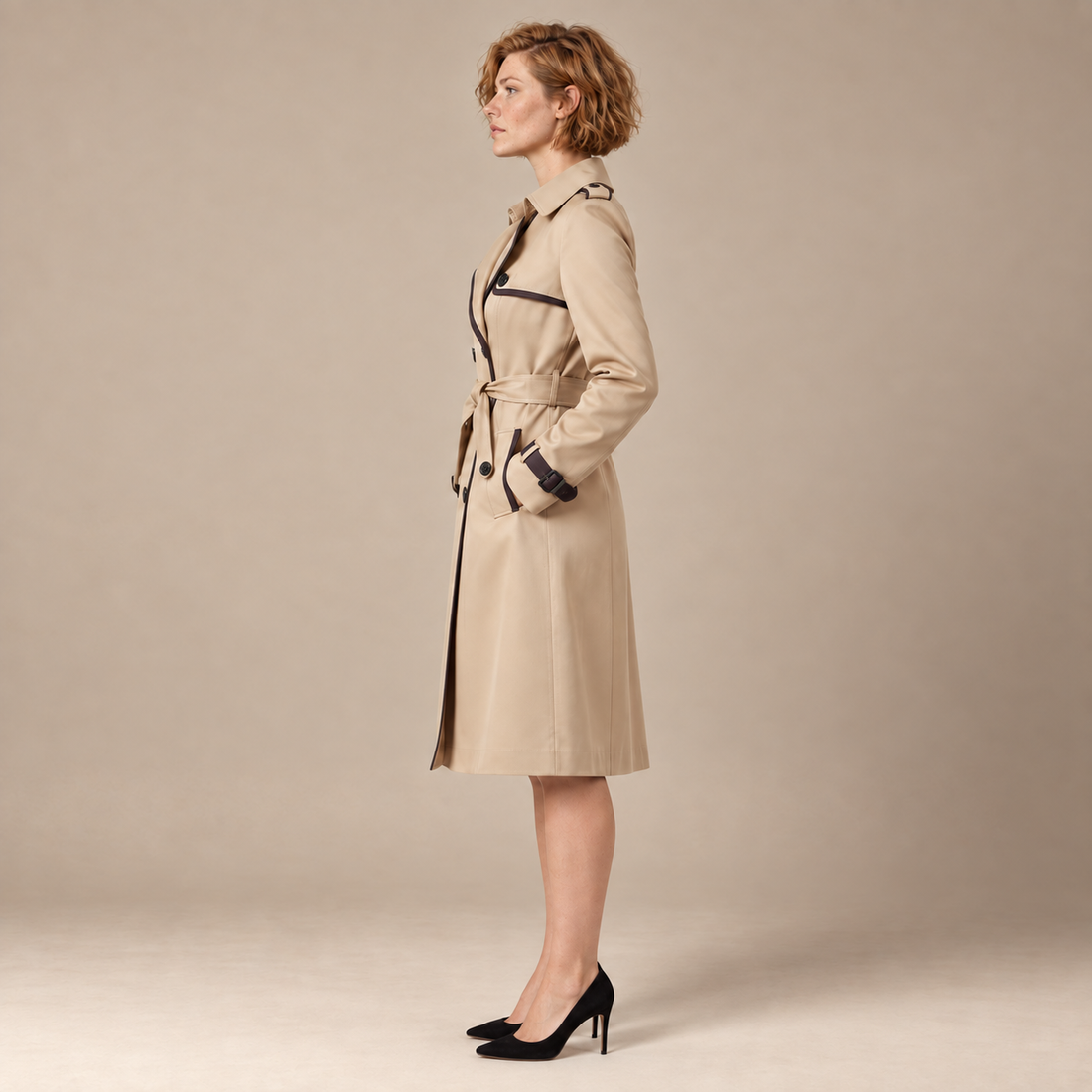 Trenchcoat voor dames met ceintuur en gestructureerd oppervlak