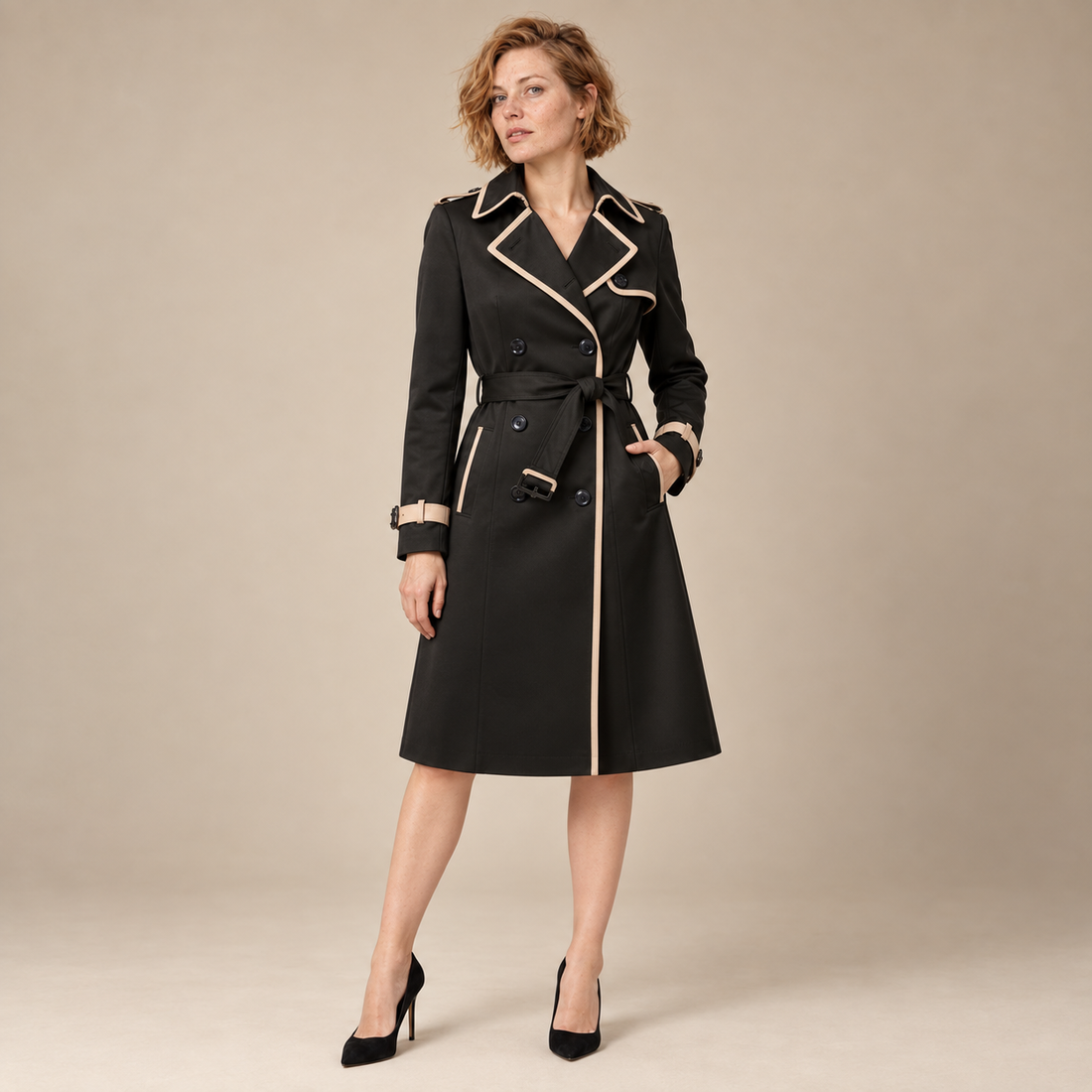 Trenchcoat voor dames met ceintuur en gestructureerd oppervlak