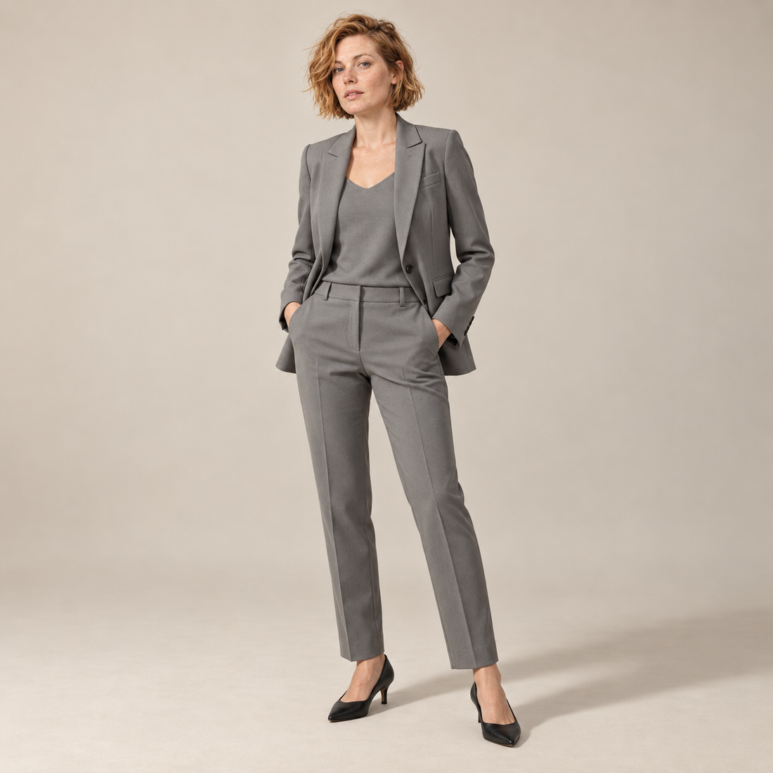 Blazer- en broekset voor dames met reverskraag en rechte pijpen