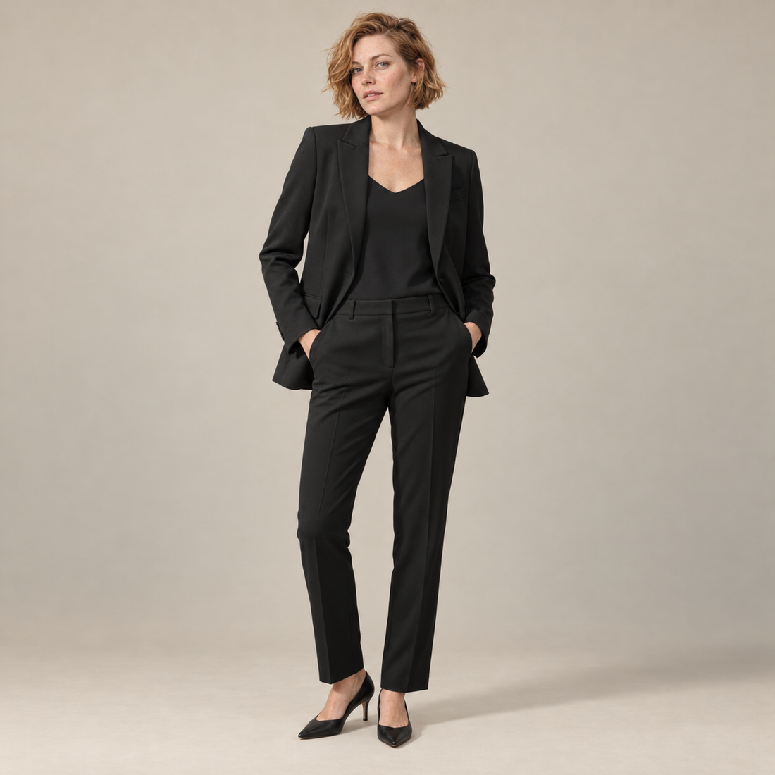 Blazer- en broekset voor dames met reverskraag en rechte pijpen