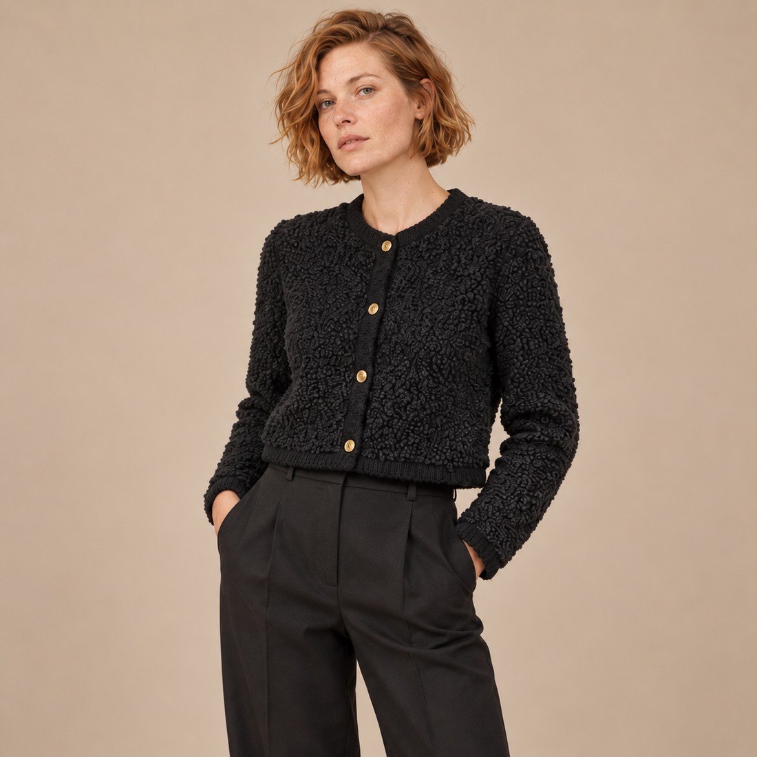 Gestructureerd vestjasje voor dames met knoopsluiting