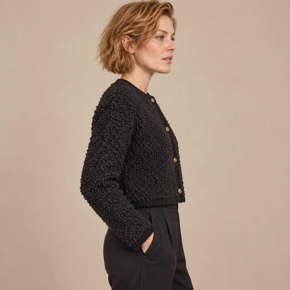 Gestructureerd vestjasje voor dames met knoopsluiting