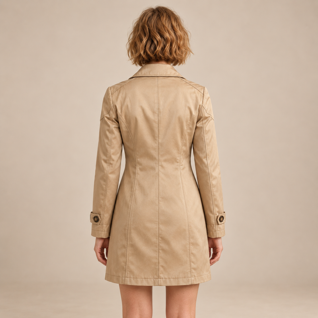 Lange dubbelrijige damestrenchcoat met ceintuur