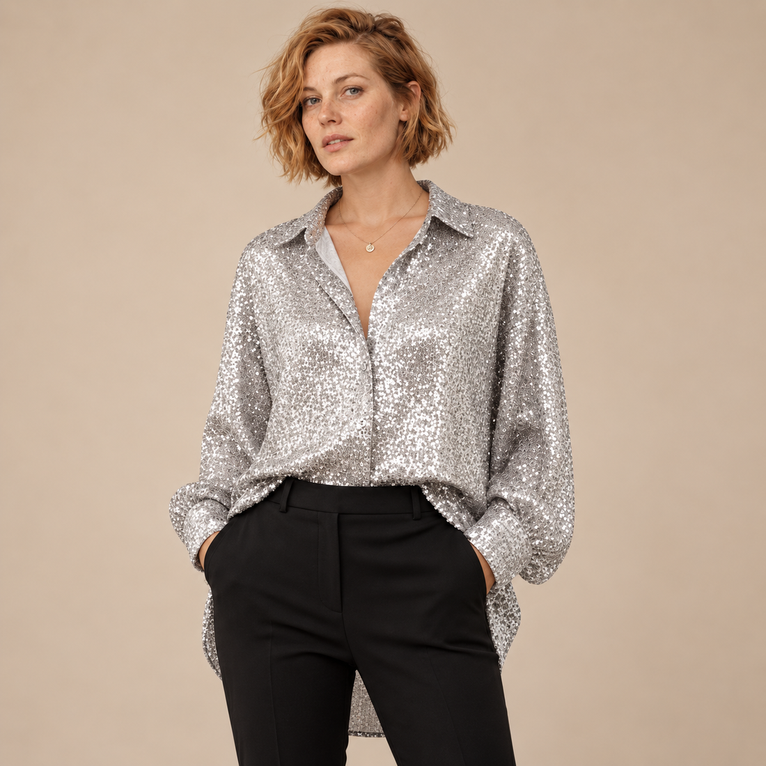 Oversized blouse voor dames met lange mouwen en glinsterend design