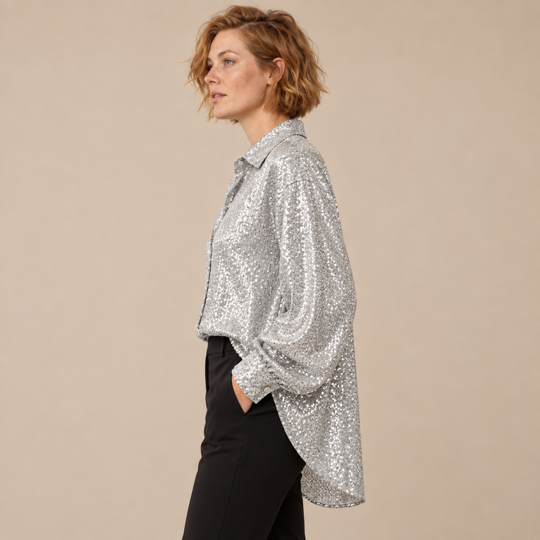 Oversized blouse voor dames met lange mouwen en glinsterend design