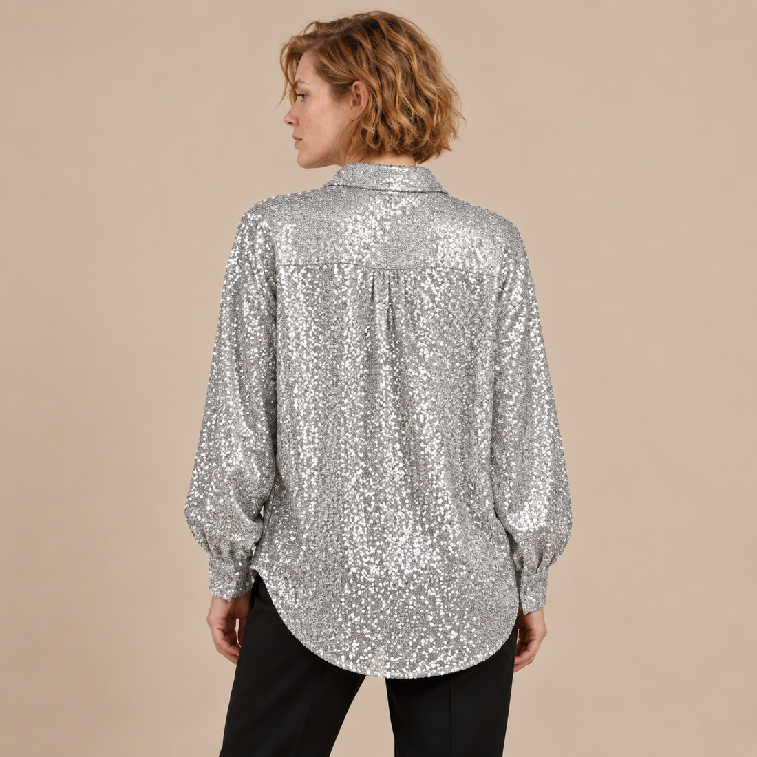 Oversized blouse voor dames met lange mouwen en glinsterend design