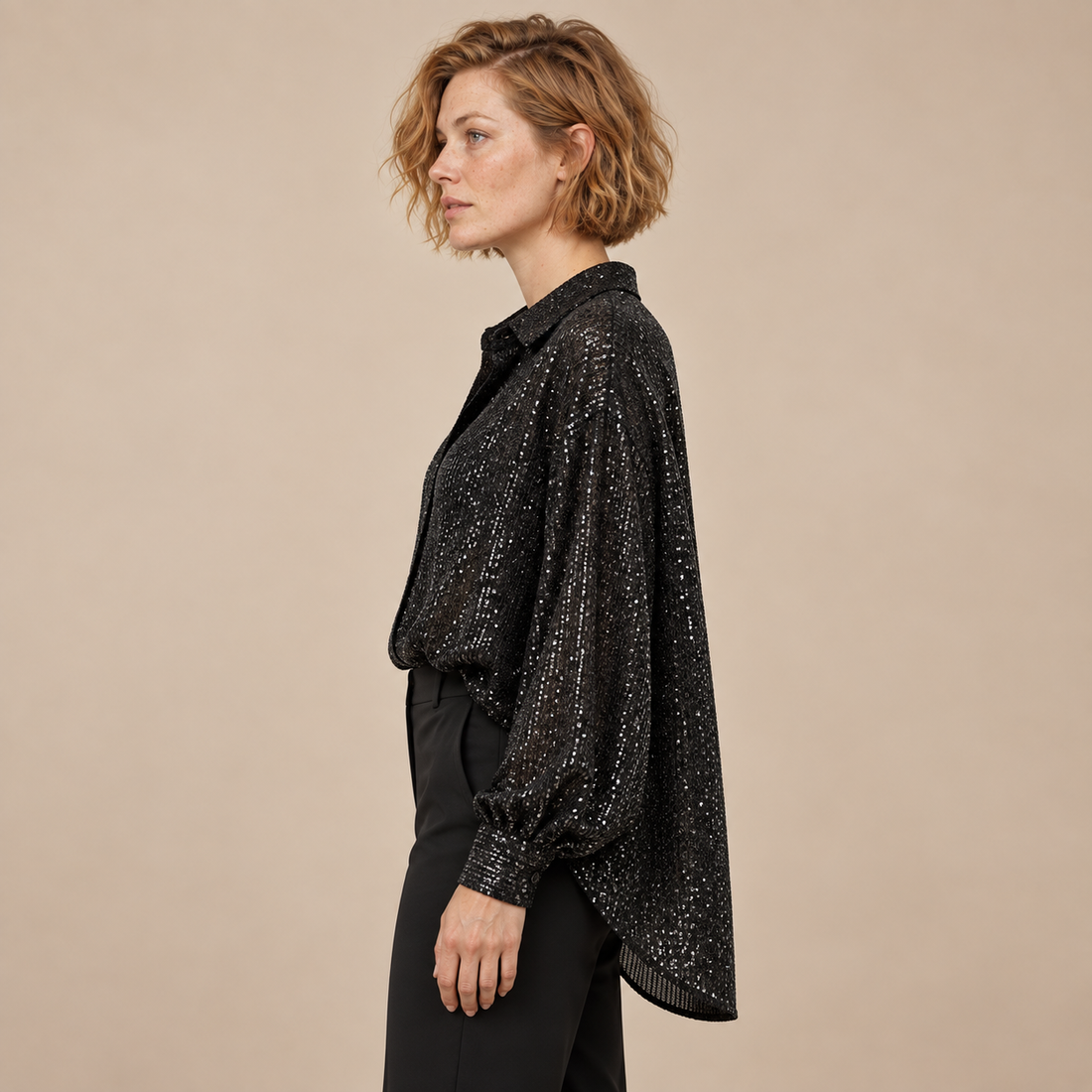 Oversized blouse voor dames met lange mouwen en glinsterend design