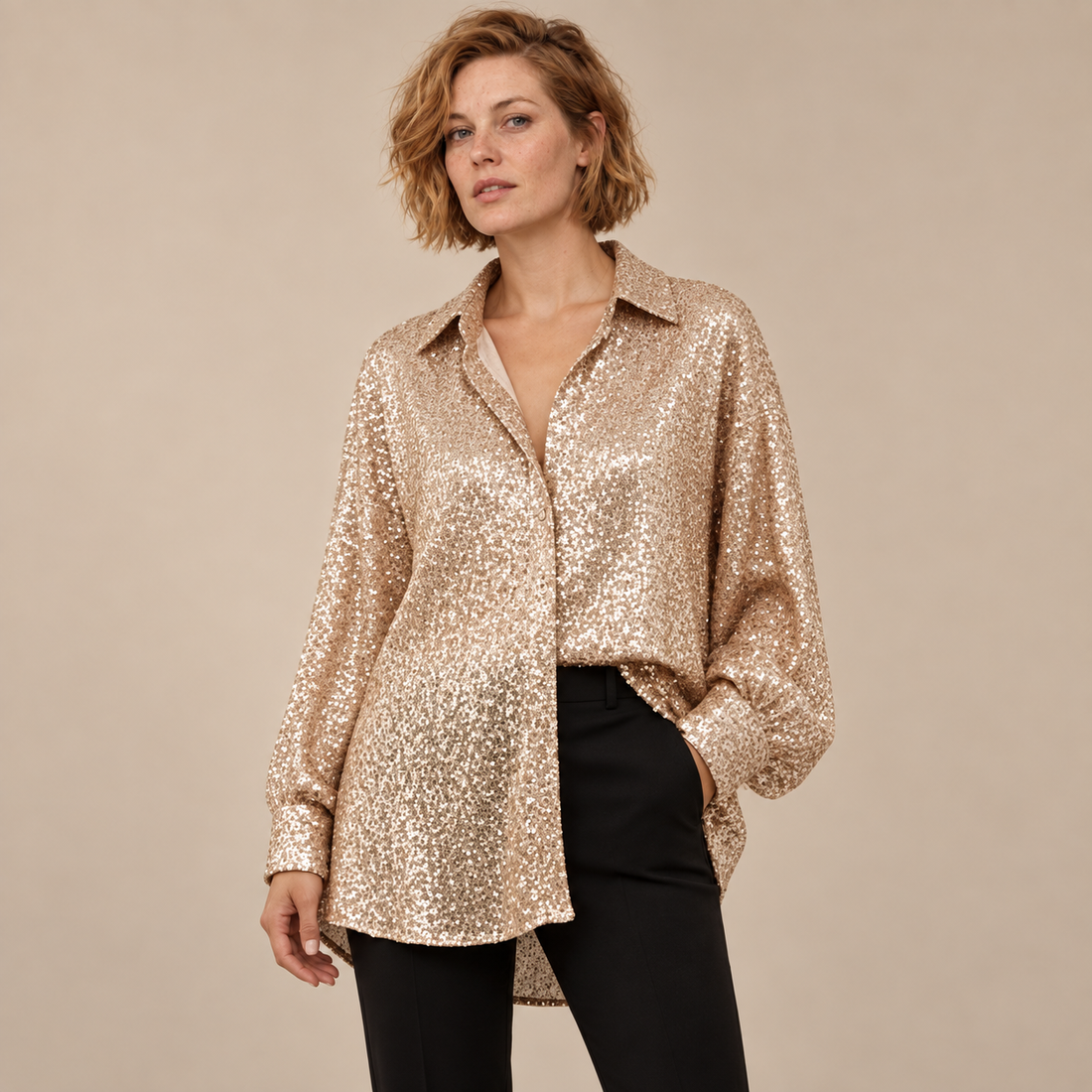 Oversized blouse voor dames met lange mouwen en glinsterend design