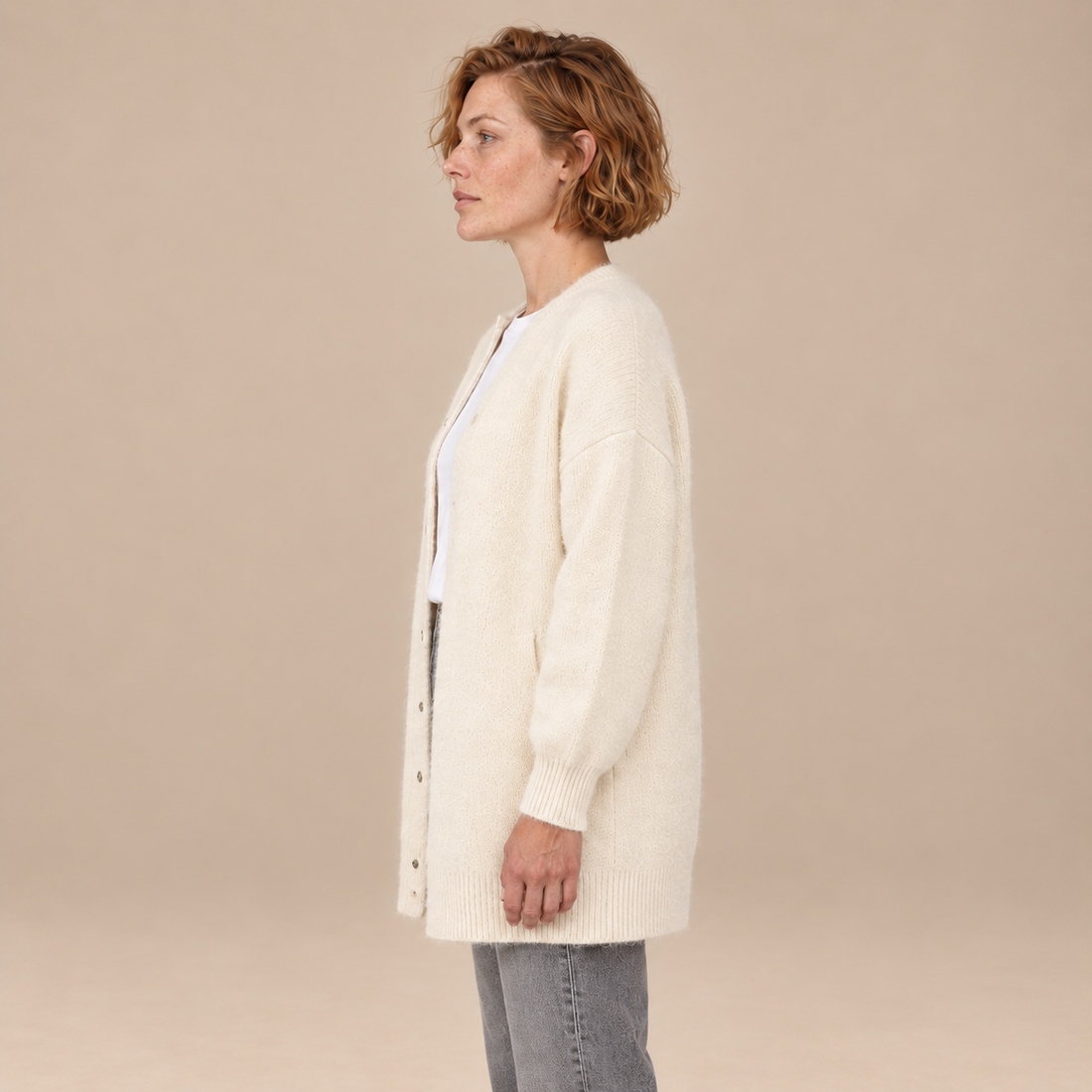 Damesvest met knoopsluiting en geribde boorden