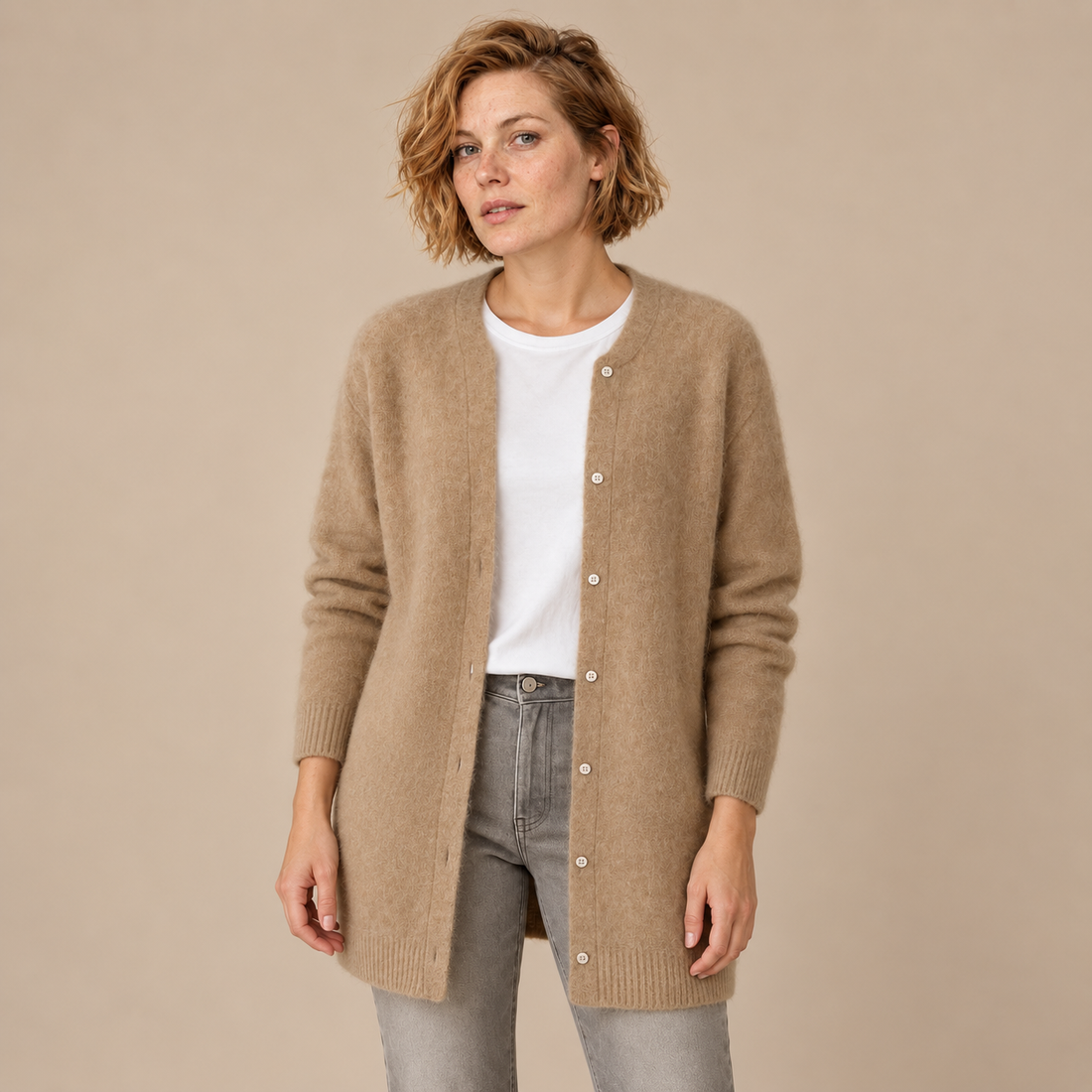 Damesvest met knoopsluiting en geribde boorden