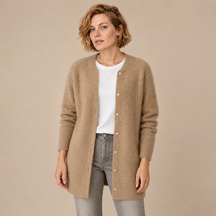 Damesvest met knoopsluiting en geribde boorden
